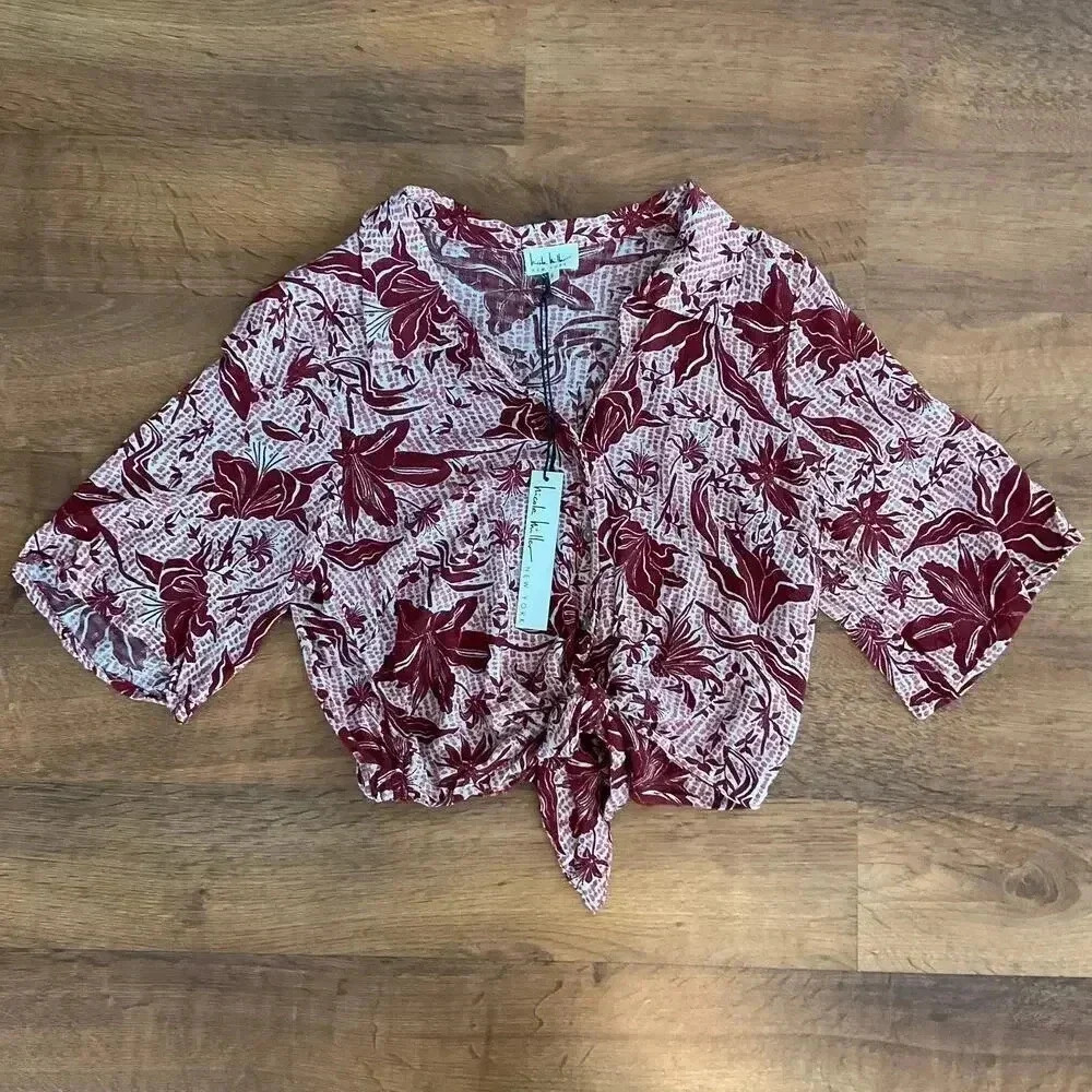 Nicole Miller New York Floral Womens Crop Top Blouse Size‎ Small NEW WITH TAG